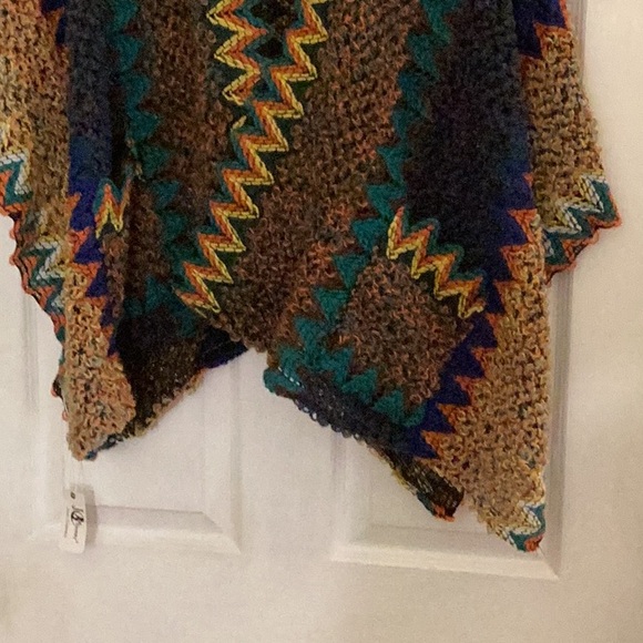 JC Sunny - Coffee-Blue Pocket Colorful Crochet Patterned Ruana - new - Picture 5 of 9